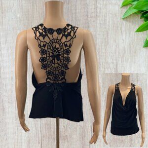M.K.M. DESIGNS -- Halter Top, Black Sleeveless w/Lace Back/Shoulder Straps, Long